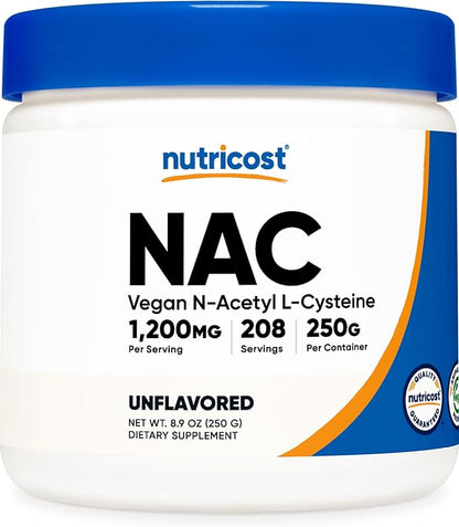 Nutricost N-Acetyl L-Cysteine (NAC) Powder 250 Grams - Vegan NAC, Non-GMO, Gluten Free