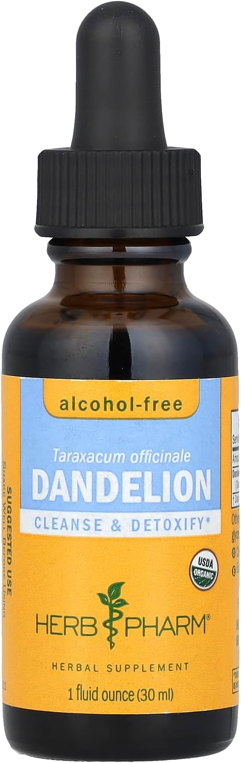 Herb Pharm Certified Organic Dandelion Liquid Extract for Cleansing and Detoxification, Alcohol-Free Glycerite, 1 Fl Oz