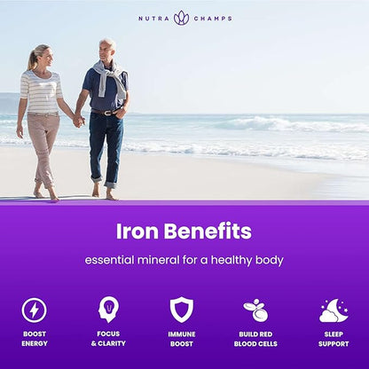 Iron Gummies with Vitamin C | 20mg Iron Gummies for Women, Men & Kids | Blood Cell Formation Support | 60 Gummies | Vegan Iron Gummy for Iron Deficiency & Anemia | Energy, Focus, Immune Boost