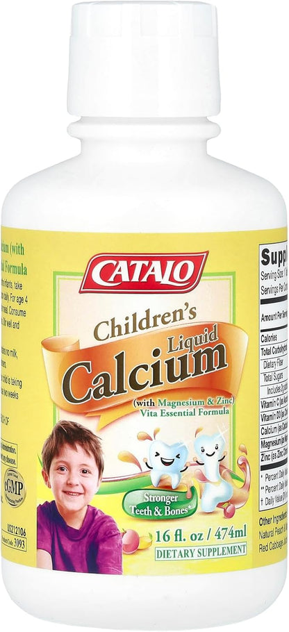CATALO Children’s Liquid Calcium with Magnesium & Zinc, Peach and Mango Flavor, Multi-Minerals Profile Supports Bone & Teeth Growth, Boosts Immunity, High Absorbable, No Artificial Colors or Flavors