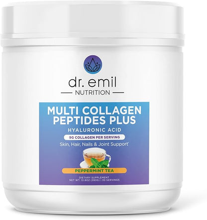 DR. EMIL NUTRITION Multi Collagen Peptides Plus - Peppermint Tea Flavor | 9g Collagen + Hyaluronic Acid | Skin, Hair, Nails & Joint Support | Paleo & Keto-Friendly, Non-GMO, 390g