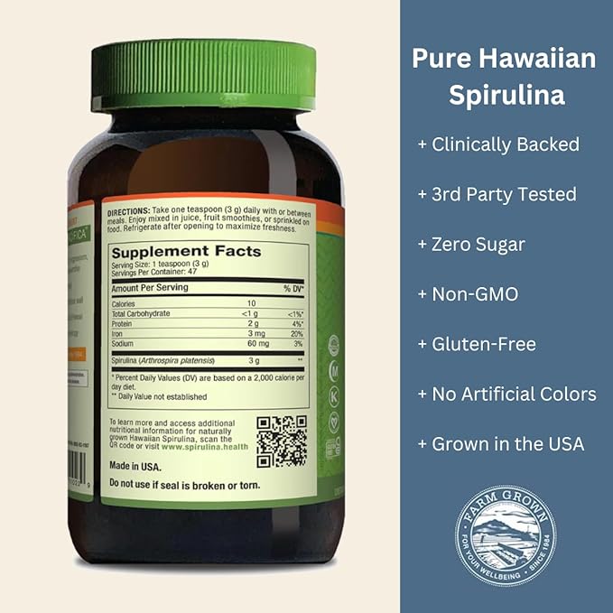 Nutrex Hawaii, Pure Hawaiian Spirulina Powder, Vegan, Supports Immune System, Heart, Cells and Energy, 5 Ounce