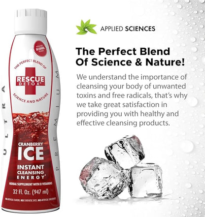 Rescue Detox ICE - Cranberry Flavor - 32oz | Works in 90 Minutes Up to 5 Hours