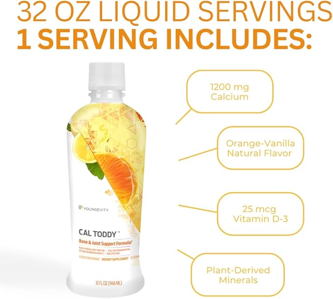 Youngevity CAL Toddy - Calcium (Citrate, Phosphate) Magnesium 1,200mg/600mg - Vitamins D-3, Zinc, Copper, Potassium, Boron and 70+ Trace Mineral Cofactors - Supports Bone Health - 32 Fl Oz (Pack of 4)