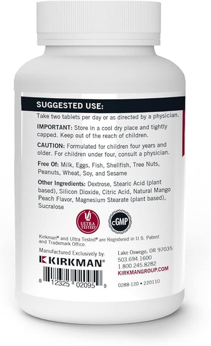 Kirkman - Children's Chewable Multivitamin & Mineral Wafers - 120 Tablets - Potent Broad Spectrum Vitamin/Mineral Supplement - with Coenzyme Q-10 (CoQ10) - Natural Mango Peach Flavor