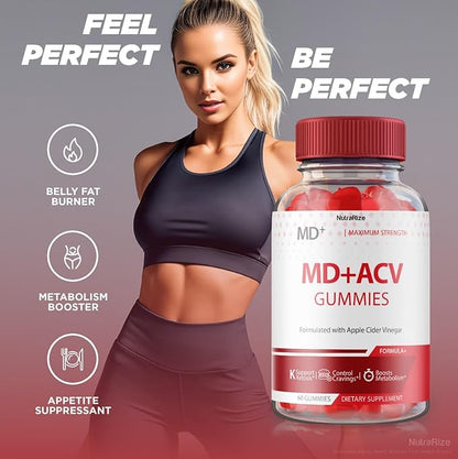 MD + ACV Gummies - MD+ ACV Gummies, MD and ACV Gummies for Advanced Weight Loss, Maximum Strength Supplement, MD+ Apple Cider Vinegar Gummies, MD Plus ACV Reviews (60 Gummies)