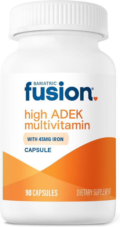 Bariatric Fusion High ADEK Multivitamin with Iron | Bariatric Multivitamin for Duodenal Switch | Easy to Swallow ADEK Vitamins Bariatric | 90 Capsules | One Month Supply