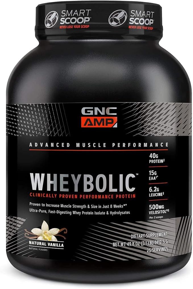 GNC AMP Wheybolic | Targeted Muscle Building and Workout Support Formula | Pure Whey Protein Powder Isolate with BCAA | Gluten Free | 25 Servings | Natural Vanilla
