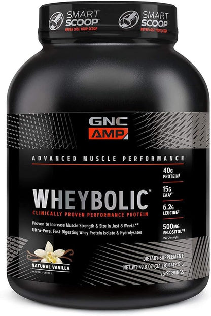 GNC AMP Wheybolic | Targeted Muscle Building and Workout Support Formula | Pure Whey Protein Powder Isolate with BCAA | Gluten Free | 25 Servings | Natural Vanilla