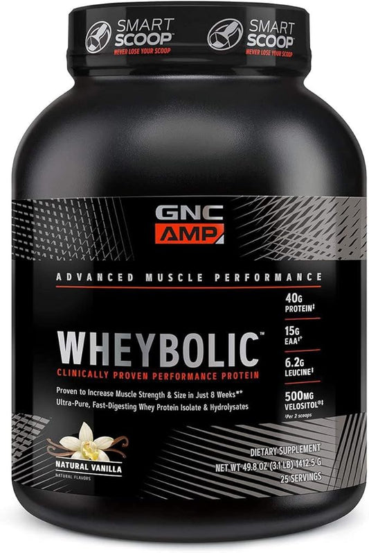 GNC AMP Wheybolic | Targeted Muscle Building and Workout Support Formula | Pure Whey Protein Powder Isolate with BCAA | Gluten Free | 25 Servings | Natural Vanilla