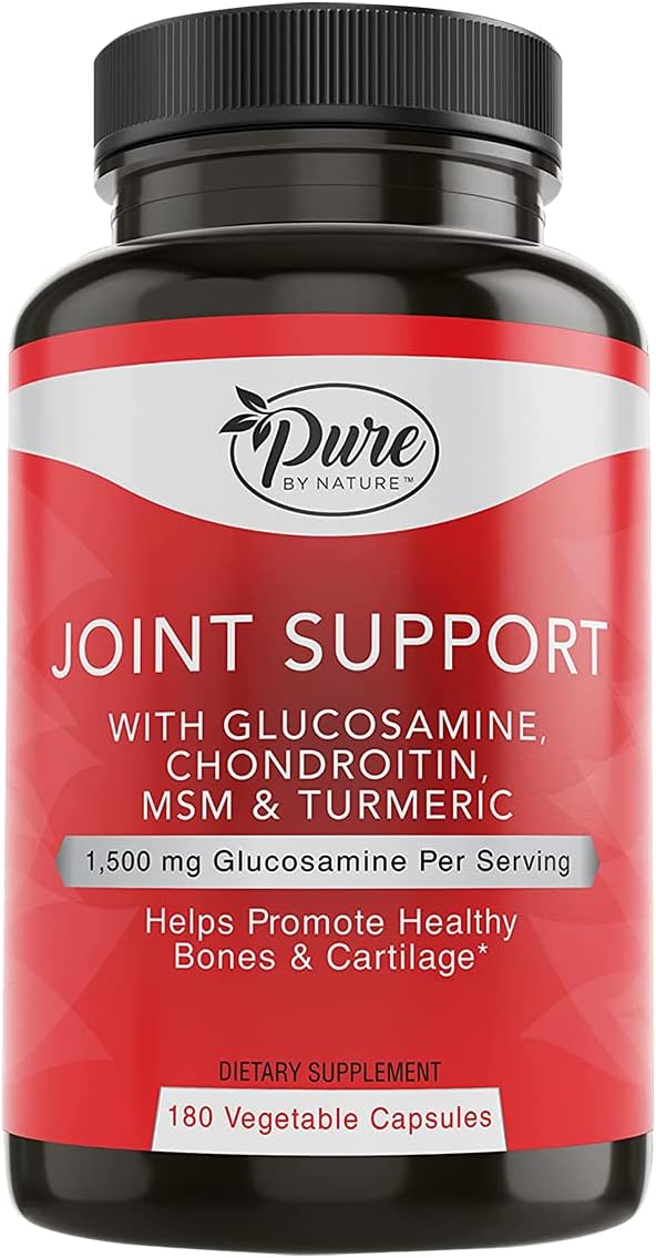 Pure By Nature Joint Support, Glucosamine with Chondroitin Turmeric MSM Boswellia Supplement, 180 Capsules