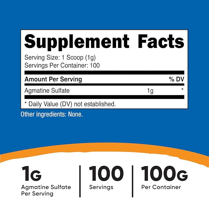 Nutricost Agmatine 100 Grams - Pure Agmatine Powder 100 Servings (Agmatine Sulfate)