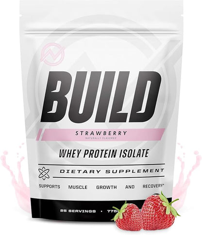 Outwork Nutrition Build Whey Protein Isolate Powder - Low Lactose, Gluten-Free Protein Powder for Muscle Growth & Workout Recovery, Backed by Science, Strawberry, 1.8lbs