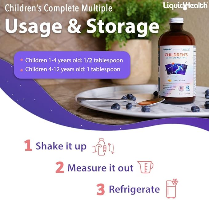 LIQUIDHEALTH Children's Complete Liquid Multivitamin for Kids, Toddlers - Essential Vitamins, Nutrients & Minerals, Immune Support, Gut Health - Great Taste, Vegan, Non GMO, Sugar-Free (2-Pack)
