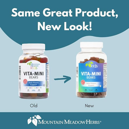 Mountain Meadow Herbs Vita-Mini Bears for Children | Multivitamin with Biotin, Folic & Pantothenic Acid, Iodin, Zinc | for Children’s Healthy Development | Fruit Gummies, 60 ct.