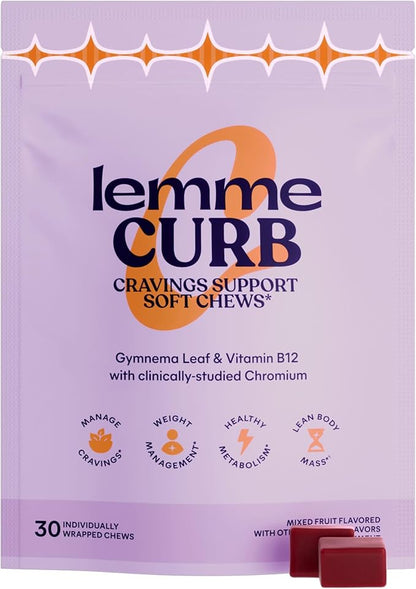 Lemme Curb Cravings Soft Chews - Reduce Appetite, Support Healthy Diet, Metabolism & Lean Body w/Clinically Studied Chromium, Gymnema & B12, No Added Sugar, Mixed Berry, 30 Count (Month Supply)