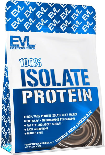 Evlution Nutrition 100% Isolate, Whey Isolate Protein Powder, 25 G of Fast Absorbing Protein, No Sugar Added, Low-Carb, Gluten-Free (Double Rich Chocolate, 1 LB)