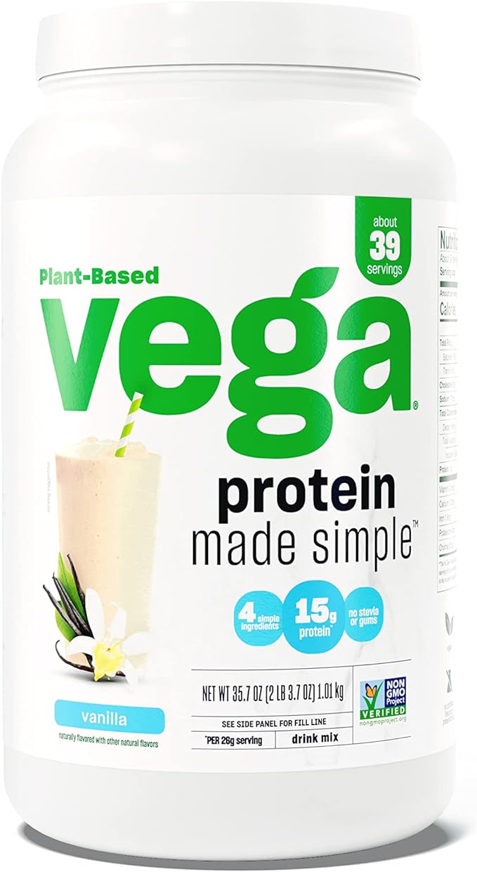 Vega Protein Made Simple Protein Powder, Vanilla - Stevia Free, Vegan, Plant Based, Healthy, Gluten Free, Pea Protein for Women and Men, 2.2 lbs (Packaging May Vary)