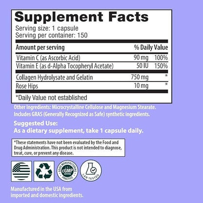 Sanar Naturals Collagen Pills with Vitamin C, E - for Hair, Skin, Nails, Joint Health, Reduce Wrinkles - Hydrolyzed Collagen for Women & Men, Collagen Supplement, 150 Capsules