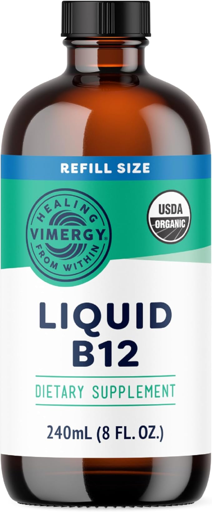 Vimergy Liquid B12 Refill – Fast-Absorbing Brain Support – Energy Support Supplement – USDA Certified Organic, Vegan, Non-GMO – 240 Servings (240 mL)