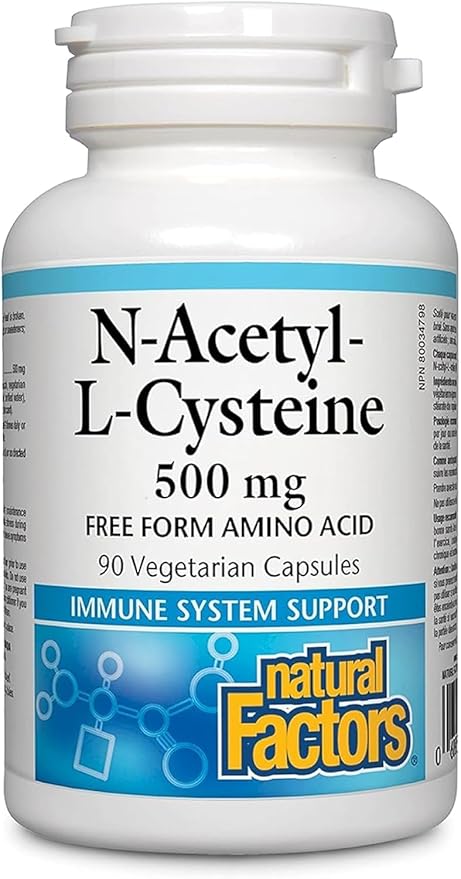 Natural Factors N-Acetyl-L-Cysteine 500 mg, Superior Antioxidant Support for Respiratory & Immune Systems, 90 Capsules