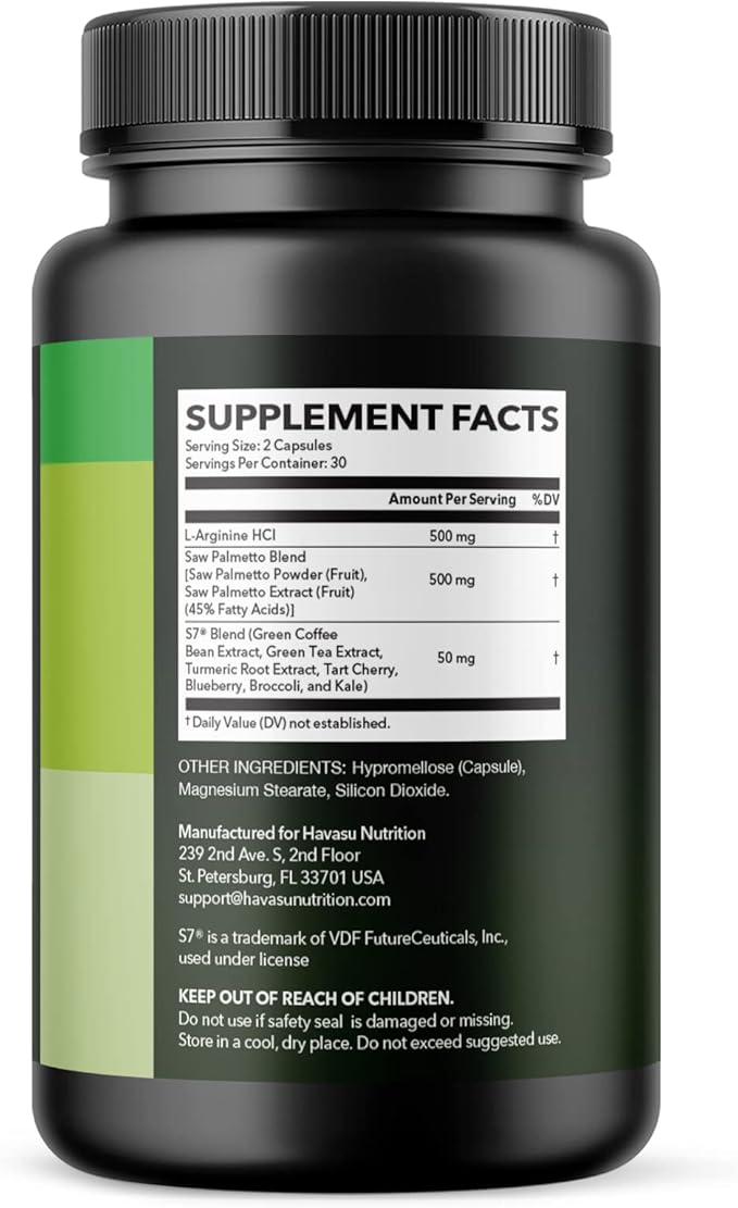 L Arginine Saw Palmetto for Men Prostate Supplement - Nitric Oxide (NO) & Prostate Support Supplement for Ultimate Male Health - Endurance Performance & Urinary Health - Vegan, 60 Count 1 Month Supply