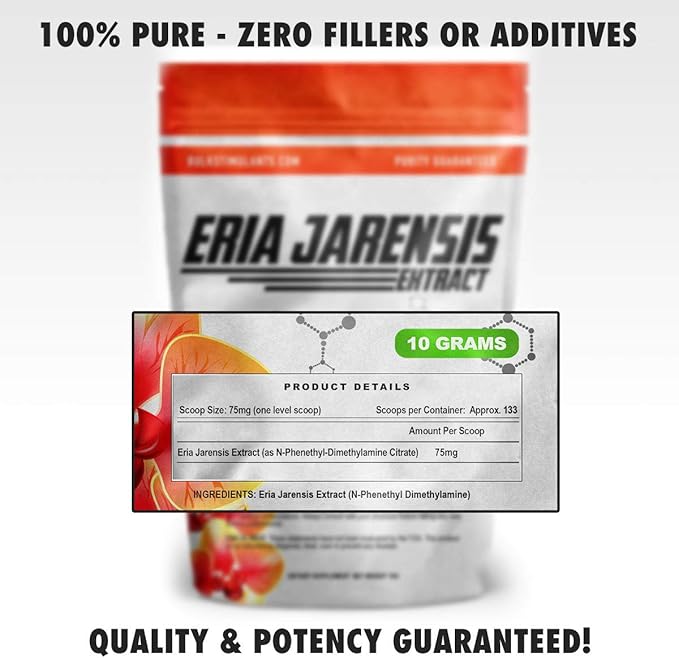 ERIA JARENSIS Extract - Bulk Powder 10 Grams 133 Servings - New Pea Supplement ✮ New Stimulant and NOOTROPIC ✮ Increase Focus Energy Cognitive Performance - Scoop Included