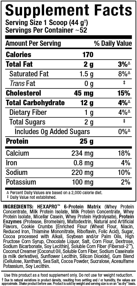 ALLMAX HEXAPRO, Cookies & Cream - 5 lb - 25 Grams of Protein Per Serving - 8-Hour Sustained Release - Zero Sugar - 52 Servings