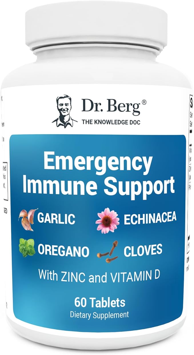Dr. Berg Emergency Immune Support w/Echinacea - Potent Blend of Herbal Extracts (Warning: Strong Herbal Smells) - Immune Support Supplement Includes 2,000 IUs of Vitamin D & 10mg of Zinc - 60 Tablets