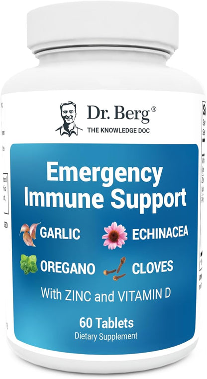Dr. Berg Emergency Immune Support w/Echinacea - Potent Blend of Herbal Extracts (Warning: Strong Herbal Smells) - Immune Support Supplement Includes 2,000 IUs of Vitamin D & 10mg of Zinc - 60 Tablets