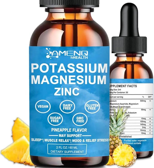Potassium Magnesium Supplement Liquid w/ 500mg Triple Complex Magnesium & Potassium 99mg Plus Bromelain, Ashwagandha,D3 B6 & Zinc for Leg Cramps& Muscle Health, Cortisol Balanced & Zzz, Non-GMO