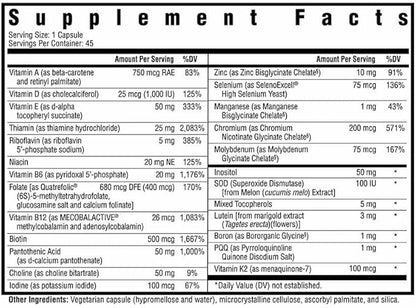 Seeking Health Multivitamin One - Supplement with Zinc, Vitamin B12, & Vitamin A - Magnesium-Free Formula - Multivitamin Supports Methylation & Healthy Aging - 45 Capsules