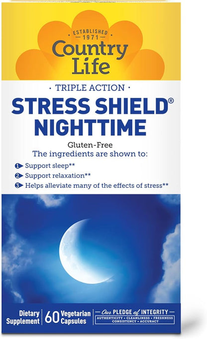 Country Life - Triple-Action Stress Shield Nighttime - 60 Vegetarian Capsules