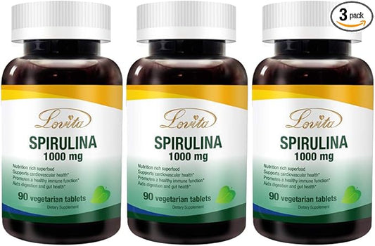 Lovita Organic Spirulina 1000mg per Tablet, Natural Multivitamin Superfood, 100% Vegan Spirulina Tablets, Non-Irradiated, 90 Vegetarian Tablets (Pack of 3)