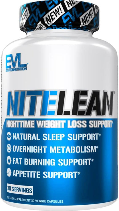 EVL Night Time Fat Burner Appetite Suppressant for Weight Loss Diet Pills - Natural Rest Aid, Metabolism Booster for Weight Loss for Women & Men - NiteLean Weight Loss Supplements (30 Servings)