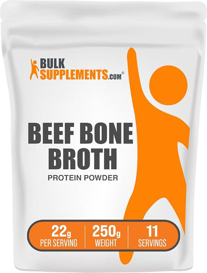 BulkSupplements.com Beef Bone Broth Protein Powder - Bovine Bone Broth Protein, Lactose Free Protein Powder - Dairy Free & Gluten Free, 22g per Serving, 250g (8.8 oz) (Pack of 1)