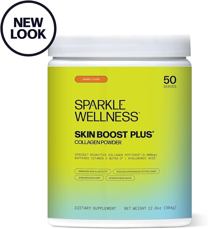 Sparkle Wellness Skin Boost Plus (Orange) [50-Serves] | Collagen Powder Supplement with VERISOL Bioactive Hydrolyzed Collagen Peptides, Vitamin C & Hyaluronic Acid to Improve Skin Elasticity