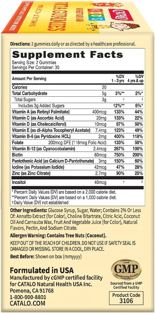 CATALO Children's Vita Gummy Bears - Multivitamins & Minerals, 60 Vegetarian Gummies, Mixed Fruit Flavor, Supports Healthy Growth