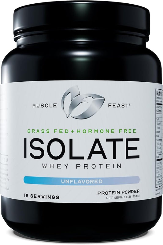 Muscle Feast Grass-Fed Whey Protein Isolate, All Natural Hormone Free Pasture Raised, Unflavored, 1lb