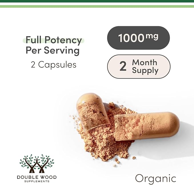 Lions Mane Supplement Mushroom Capsules (Two Month Supply - 120 Count) Lions Mane Mushroom for Brain Support and Immune Health (Third Party Tested, Grown and Encapsulated in The USA) by Double Wood