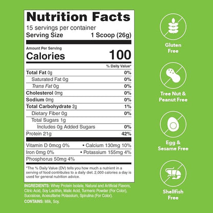 Whey Protein Powder | Lemon Lime | 21g 100% Whey Isolate Protein Powder | Low Carb and Lactose Free | Gluten Free | Certified Kosher | 15 Servings