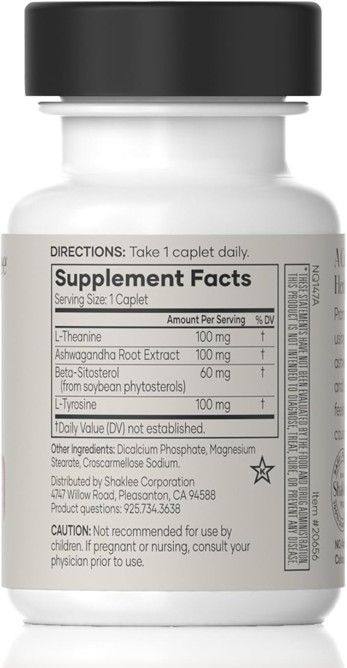 Shaklee - Stress Relief Complex - Calming Blend of L-theanine, Ashwagandha, Beta-sitosterol, and L-tyrosine - Promotes Relaxation without Drowsiness - 1 Caplet Daily - Adults Supplement - 30 Caplets