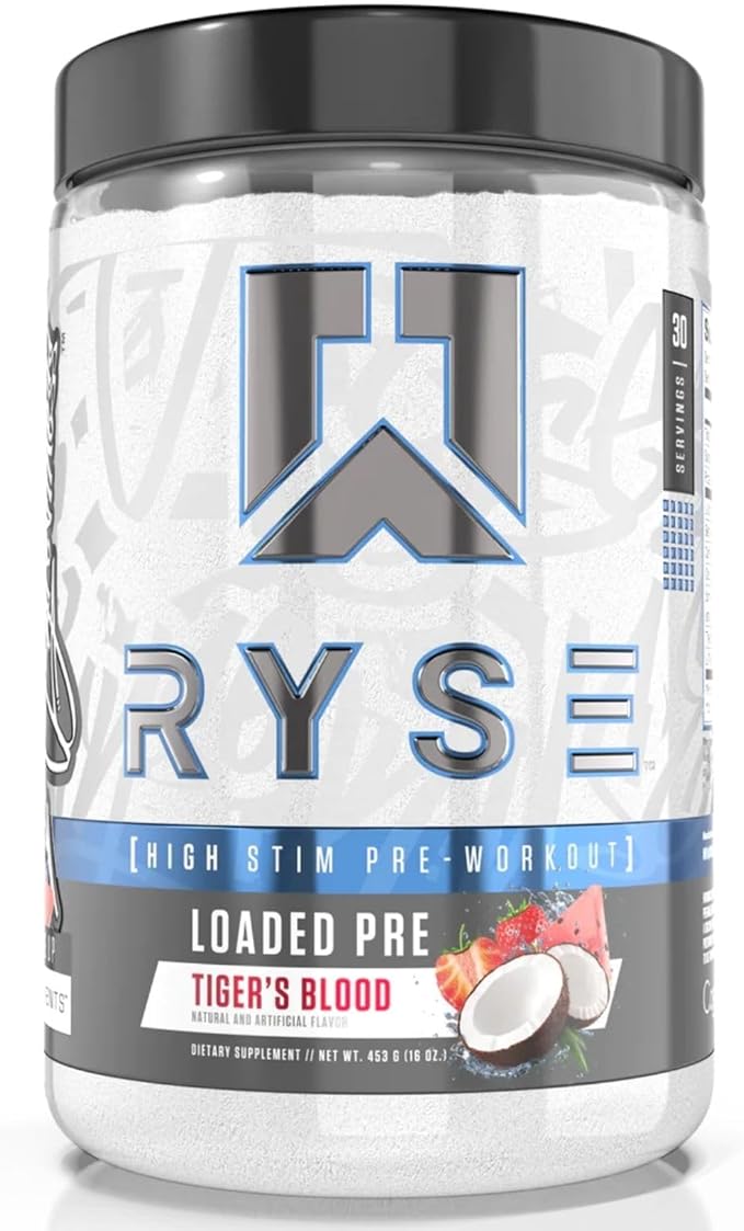 Ryse Loaded Pre Workout Powder Supplement for Men & Women | Pumps, Energy, Focus | Beta Alanine + Citrulline | 390mg Caffeine | 30 Servings (Tiger's Blood)