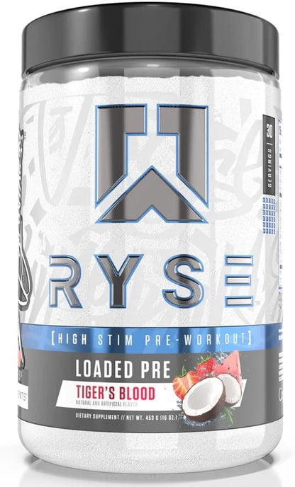Ryse Loaded Pre Workout Powder Supplement for Men & Women | Pumps, Energy, Focus | Beta Alanine + Citrulline | 390mg Caffeine | 30 Servings (Tiger's Blood)