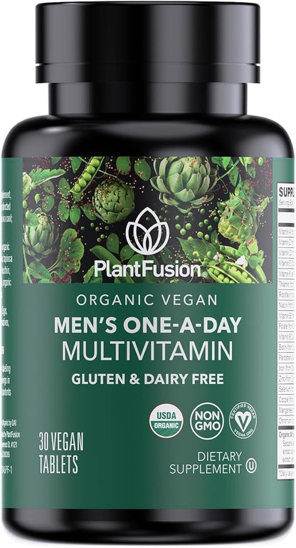 PlantFusion Organic Multivitamin for Men - One Daily Whole Food Blend Men's Multivitamin - Vegan, Non-GMO, Gluten Free & Dairy Free - 30 Tablets (1 Month Supply)