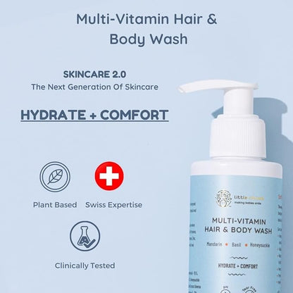 Little Rituals Baby Multi-Vitamin Body & Hair Wash - Tear Free + pH 5.5. Formulated with Best Plant Botanical - Honeysuckle, Basil, Mandarin. Natural, Organic, Dermat Tested(200ml)