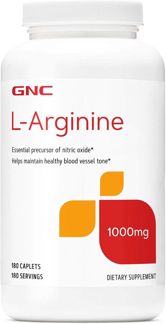 GNC L-Arginine 1000mg, 180 Caplets, Increases Nitric Oxide Production