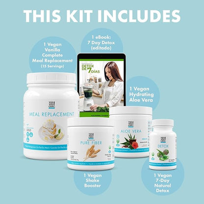 Yes You Can! Detox Plus Kit, Daily Cleanse Pure Fiber Meal Replacement, Drink Mix, Shake Booster and Supplement, Body Cleanse Kit for Women, Daily System Cleanse - Vanilla, Aloe Vera Mango
