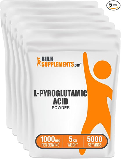 BulkSupplements.com L-Pyroglutamic Acid Powder - Pyroglutamic Acid Supplements, Amino Acid Supplement - for Well-Being, Gluten Free, 1000mg per Serving, 5kg (11 lbs) (Pack of 5)