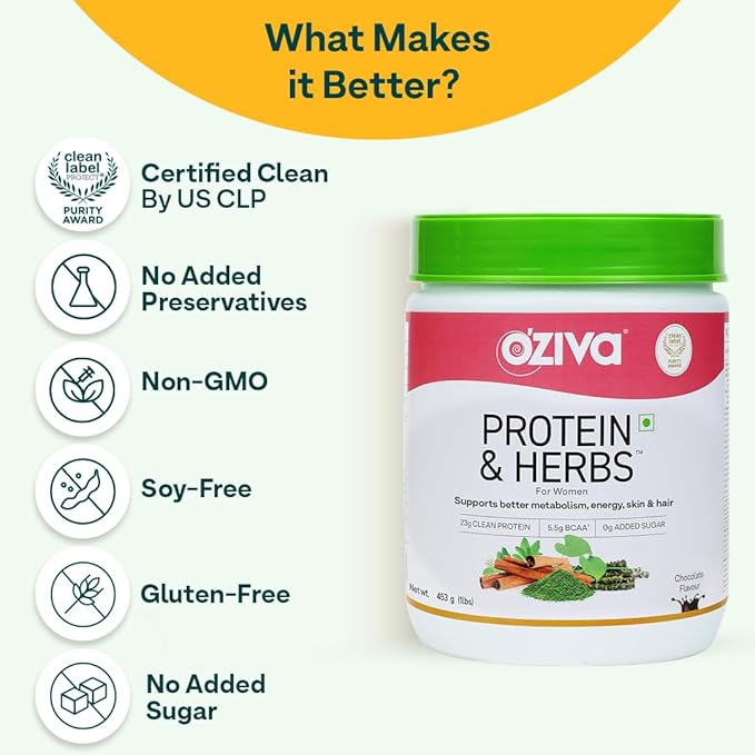 Protein & Herbs for Women | 1.1 Lbs (500 gm) with Multivitamins, Curcumin, Shatavari, Tulsi for Improved Metabolism, Hormonal Balance & Skin, Hair Health, Vanilla Almond (1.1 lb)